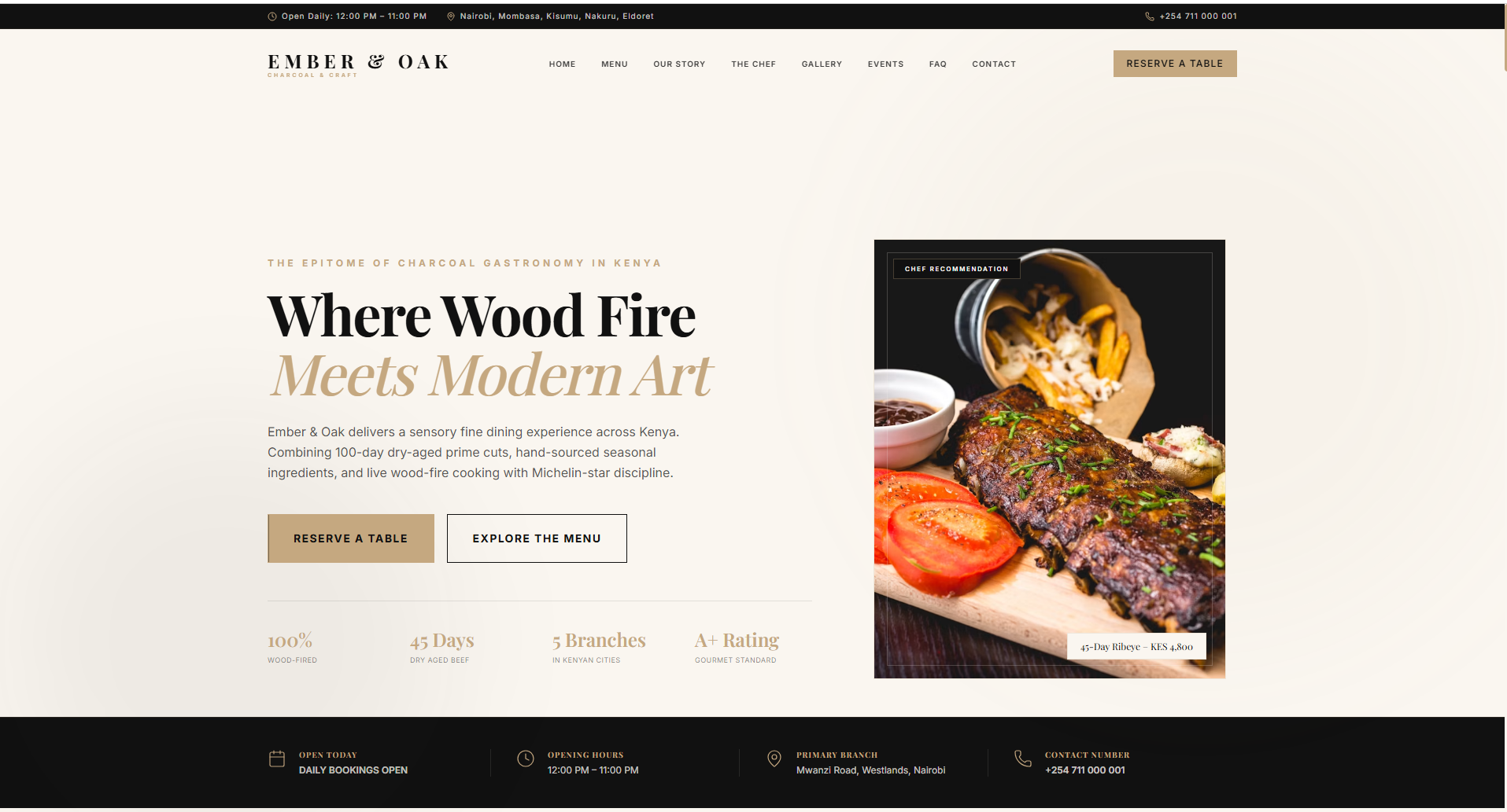 Ember & Oak – Premium Fine Dining Restaurant Landing Page